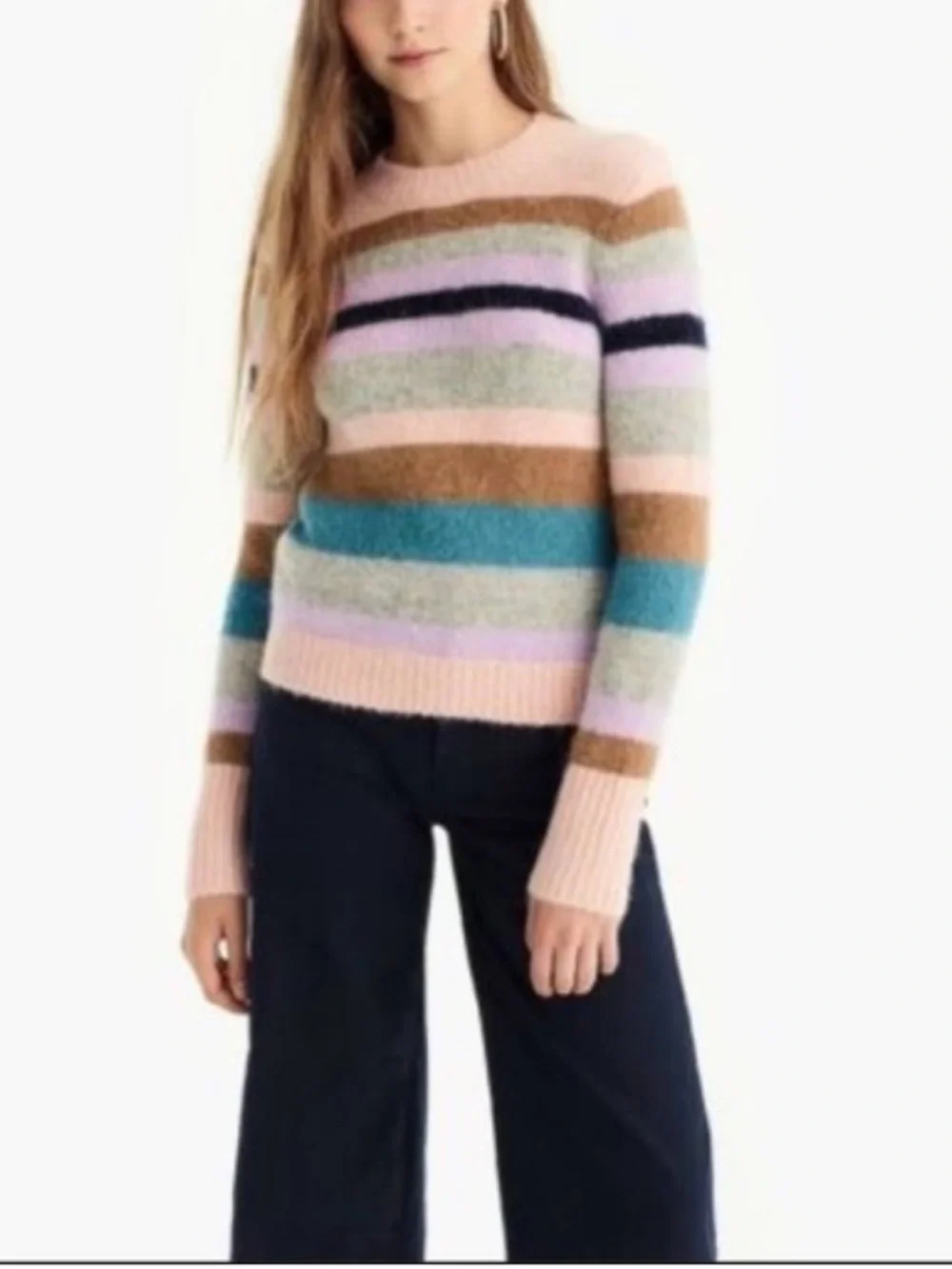 J. CREW POINT SUR WOMENS STRIPED WOOL ALPACA CREWNECK SWEATER MEDIUM MULTICOLOR